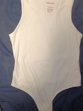 PINK ROSE White Scoop Neck Bodysuit